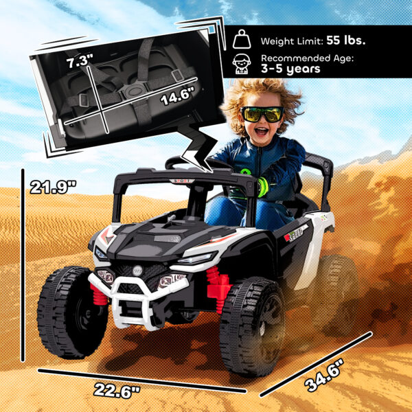 12V Kids Ride On Truck, Battery Powered Electric UTV Vehicle With Rear Suspension, Remote Control For 3-8 Years, White - Image 3