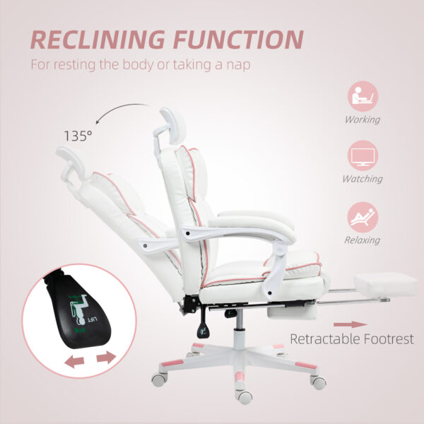 PU Leather Office Chair, Executive Desk Chair With Headrest, Foot Rest, Swivel Wheels, Reclining Computer Chair, White - Image 6