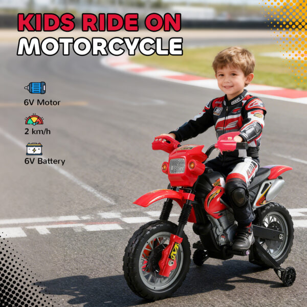 6V Kids Motorcycle, Electric Motorcycle With Dirt Bike Style, Street Bike Design Battery Powered Ride On Toy With Training Wheels, Headlight, Music, Ages 5-8, Red - Image 5