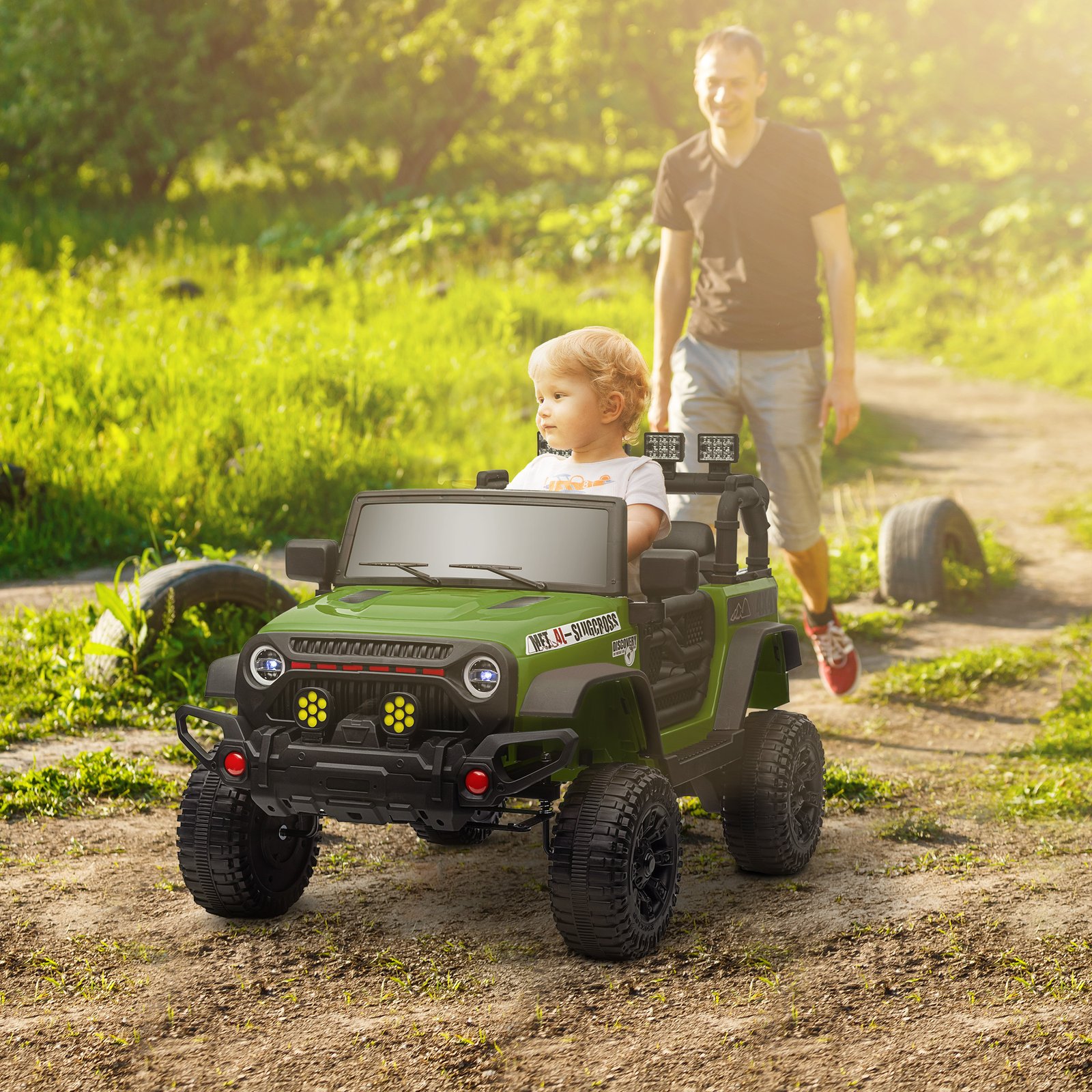 12V Battery Powered Ride On Car, Ride On Truck W/ Remote, 4 Suspension Wheels, Music Horn Lights, Green