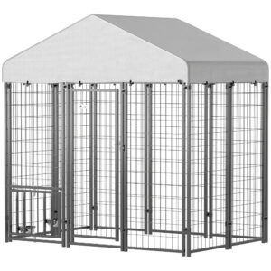 5.9 X 4 X 6 Outdoor Dog Kennel With Roof, Rotating & 4-Level Adjustable Bowls