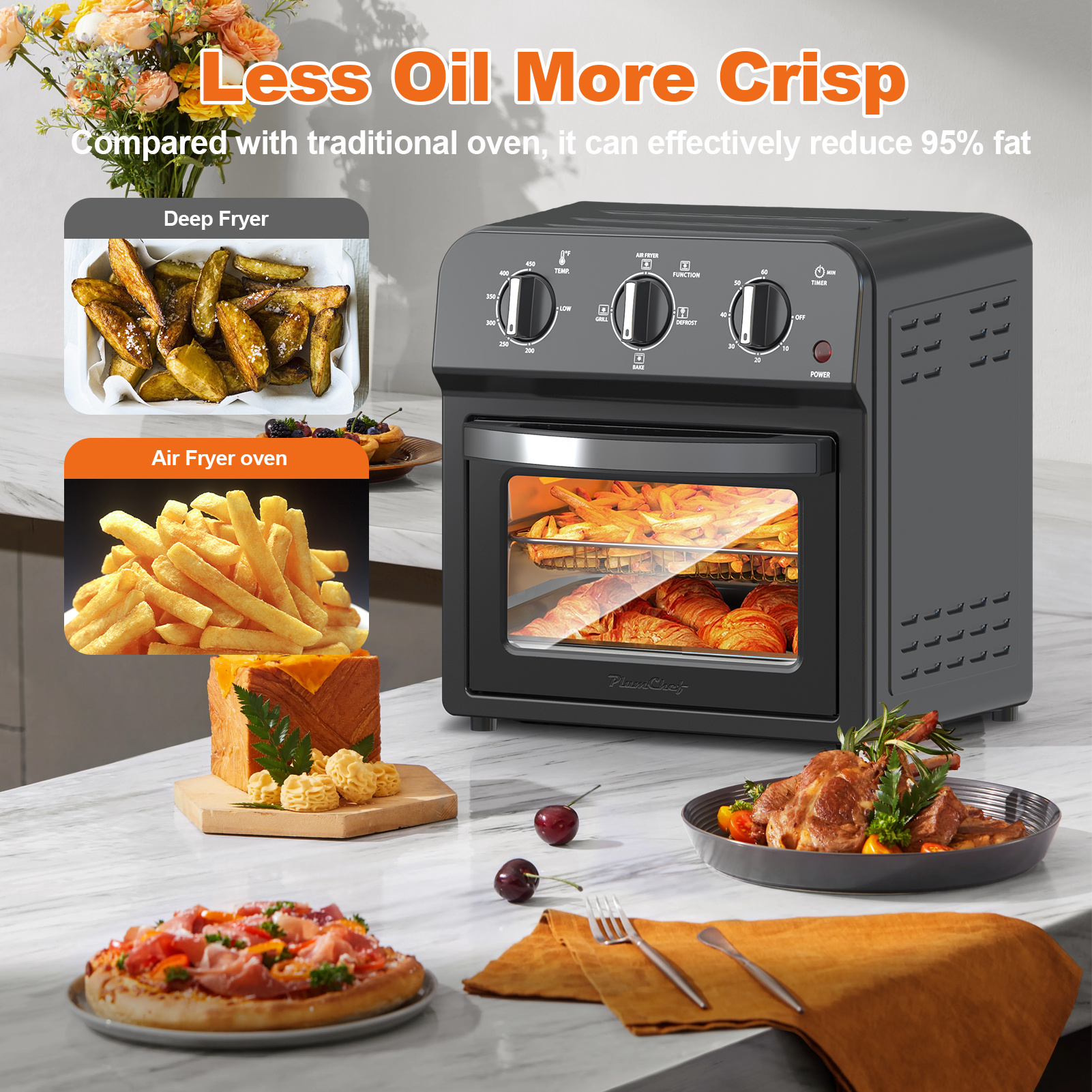 Family Size Air Fryer Toaster Oven Combo,13QT,Hot Air Circulation For Healthy Oil-Free Cooking, Multifunctional Convection Contertop Oven, Adjustable Time & Temp Control, Amazon Resale Prohibited - Image 6