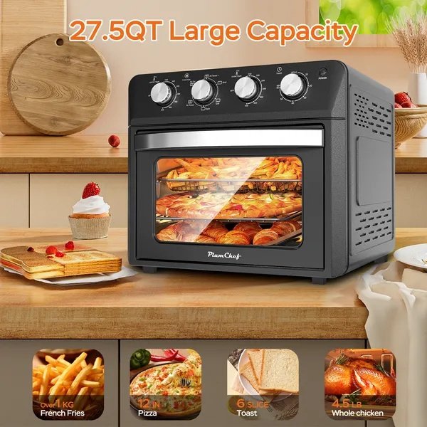 27.5QT 6-in-1 Air Fryer Toaster Oven Dropdown-Door 6-Slice Countertop Convection Oven For Air Frying, Baking, Roasting, Broiling & Grilling, 1600W, Black - Image 5
