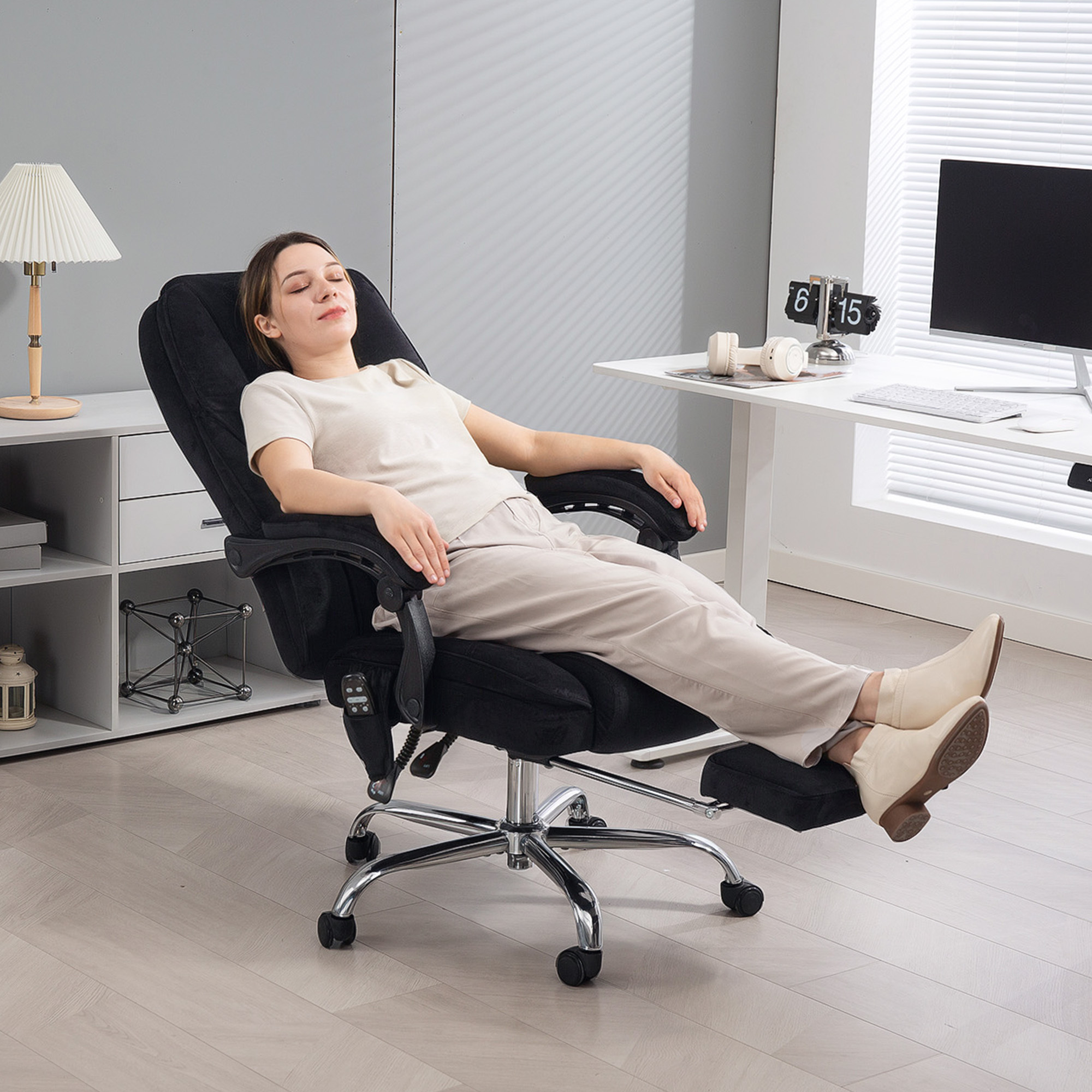 Massage Office Chair, Heated Reclining Computer Chair With Adjustable Height And Footrest, Black - Image 2