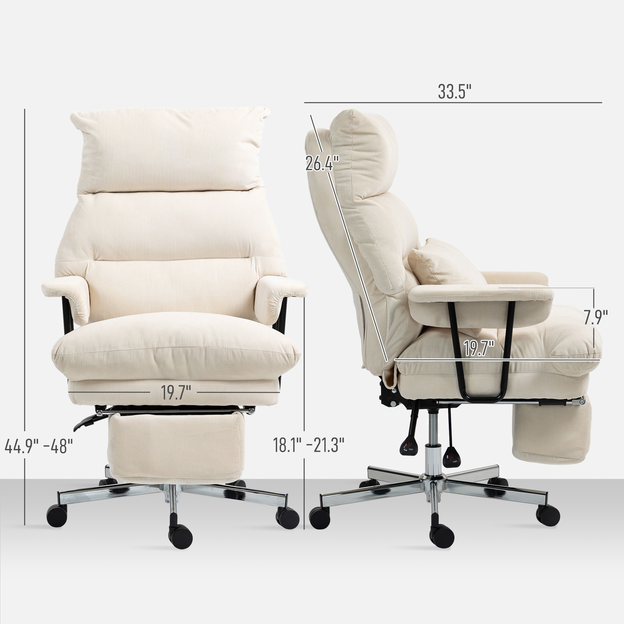 Executive Office Chair With Lumbar Support, Footrest, High Back Reclining Overstuffed Desk Chair With, Cream White - Image 5