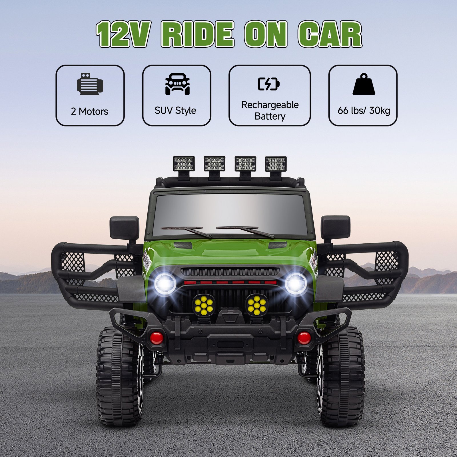 12V Battery Powered Ride On Car, Ride On Truck W/ Remote, 4 Suspension Wheels, Music Horn Lights, Green - Image 3