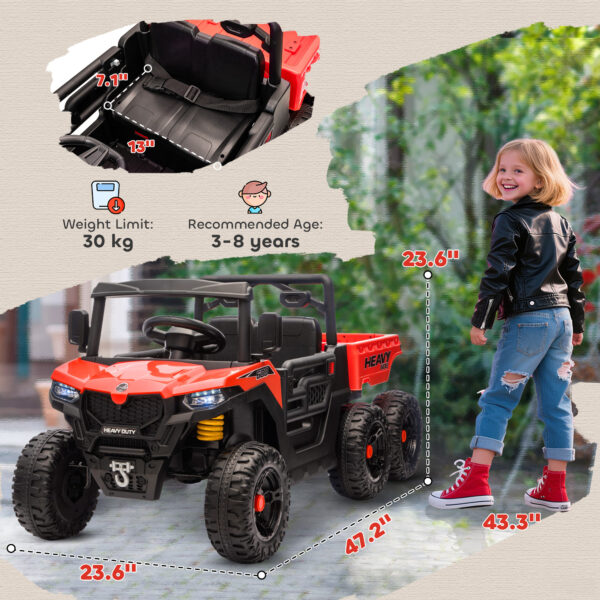 24V 4WD Kids Ride On Car With 6 Wheels, Electric Ride On Car With Dump Bed, Remote For 3-8 Years, Red - Image 2