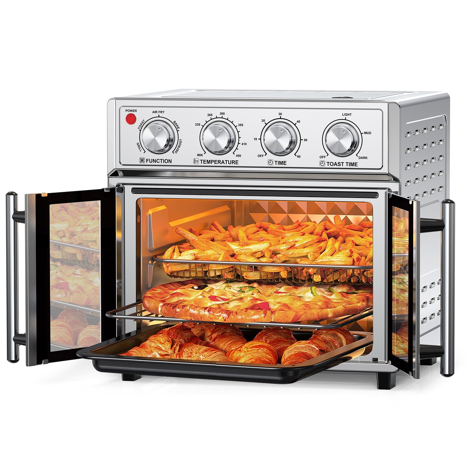 29.5 QT Air Fryer Convection Toaster Oven, French Door, 6 Slices, 1700W, Multifunction Oven, Air Fryer, Toast, Grill, Defrost, Bake, Time And Temperature Controls, Silver, Amazon Resale Prohibited - Image 5