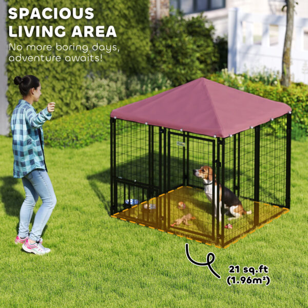 Welded Wire Outdoor Dog Kennel With 360° Rotating & 4 Levels Adjustable Bowls, Waterproof Cover, 4.6' X 4.6' X 5' - Image 3