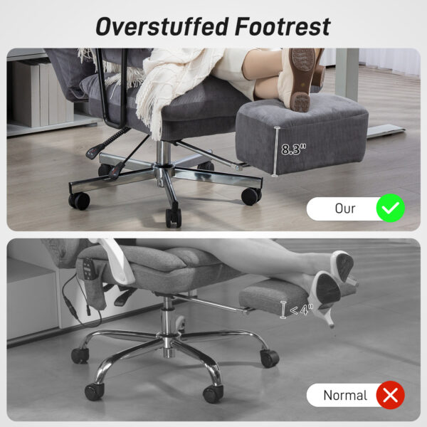 Executive Office Chair With Lumbar Support, Footrest, High Back Reclining Overstuffed Desk Chair With, Gray - Image 4