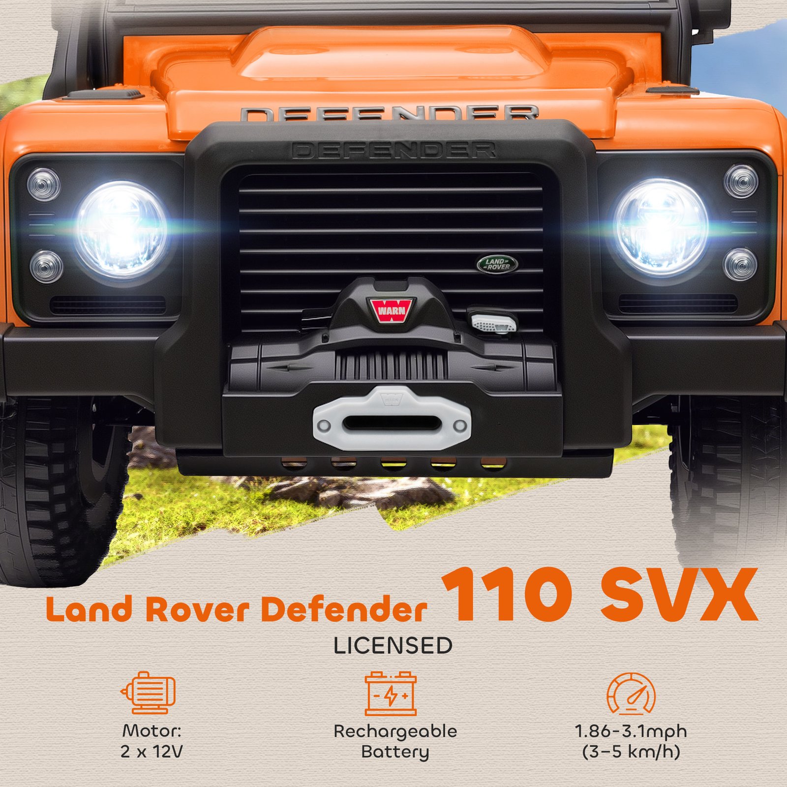 Land Rover Licensed Electric Car For Kids With Remote Control, Dual Motors, Spring Suspension, LED Lights, Orange - Image 4