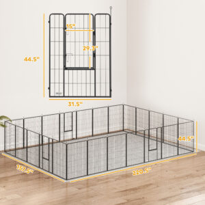 Dog Playpen For Indoor Outdoor, 24 Panels 44.5 H Puppy Playpen With Lockable Door, DIY Shape Pet Exercise Fence, Black