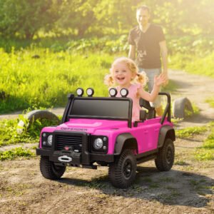 Land Rover Licensed Electric Car For Kids With Remote Control, Dual Motors, Spring Suspension, LED Lights, Pink
