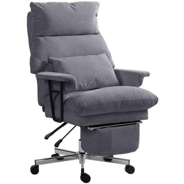 Executive Office Chair With Lumbar Support, Footrest, High Back Reclining Overstuffed Desk Chair With, Gray - Image 2
