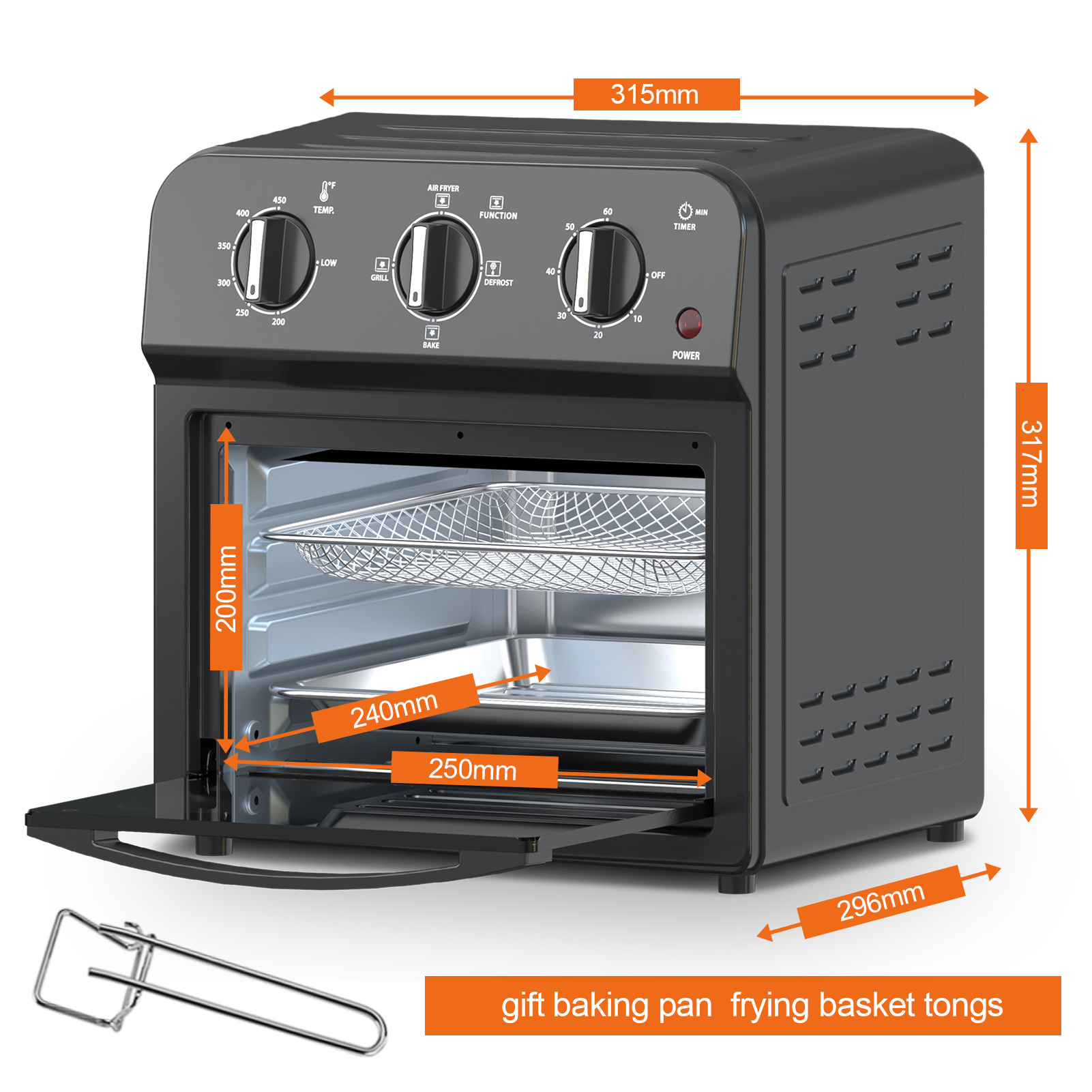 Family Size Air Fryer Toaster Oven Combo,13QT,Hot Air Circulation For Healthy Oil-Free Cooking, Multifunctional Convection Contertop Oven, Adjustable Time & Temp Control, Amazon Resale Prohibited - Image 4