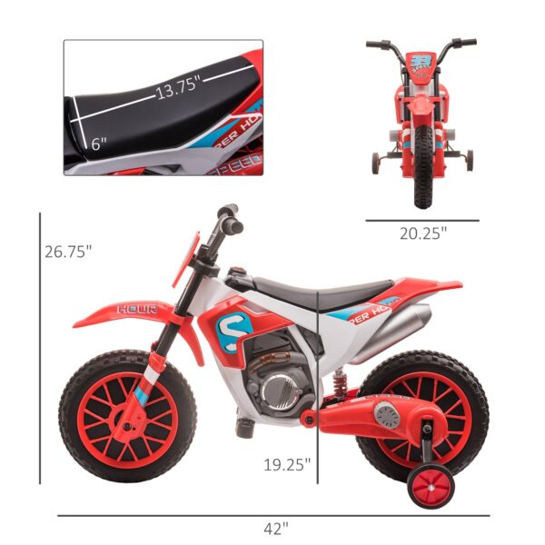 12V Electric Kids Ride On Dirt Bike Motorcycle Toy W/ Training Wheels, Red - Image 2