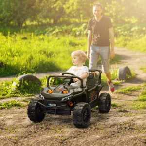 12V Ride On Truck, Battery Powered Electric Car For Kids W/ Remote Control, 4-Wheel Suspension & LED Lights, Black
