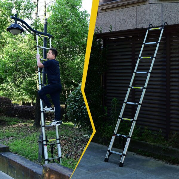 8.5FT Telescopic Ladder, Telescopic Aluminum Alloy Multi-purpose Folding Telescopic Ladder With Hooks And Triangular Support Frame, Suitable For Outdoor Work At Home Or RV - Image 5
