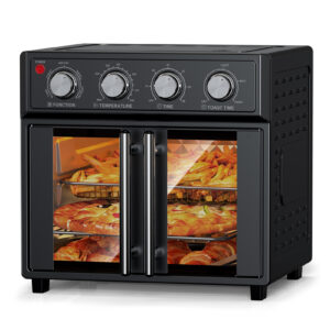 29.5 QT Air Fryer Convection Toaster Oven, French Door, 6 Slices, 1700W, Multifunction Oven, Air Fryer, Toast, Grill, Defrost, Bake, Time And Temperature Controls, Black, Amazon Resale Prohibited