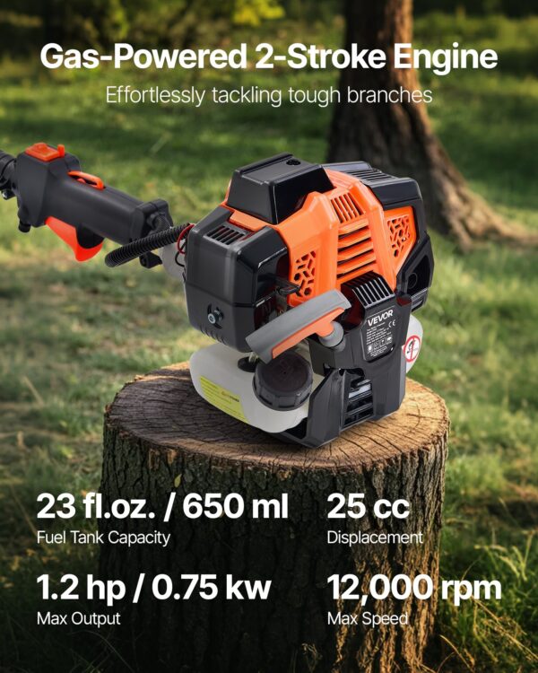 Gas Pole Saw 25CC 2-Stroke Extendable Cordless Tree Trimmer 8 In Cutting Bar - Image 2