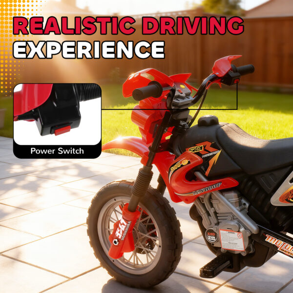 6V Kids Motorcycle, Electric Motorcycle With Dirt Bike Style, Street Bike Design Battery Powered Ride On Toy With Training Wheels, Headlight, Music, Ages 5-8, Red - Image 2