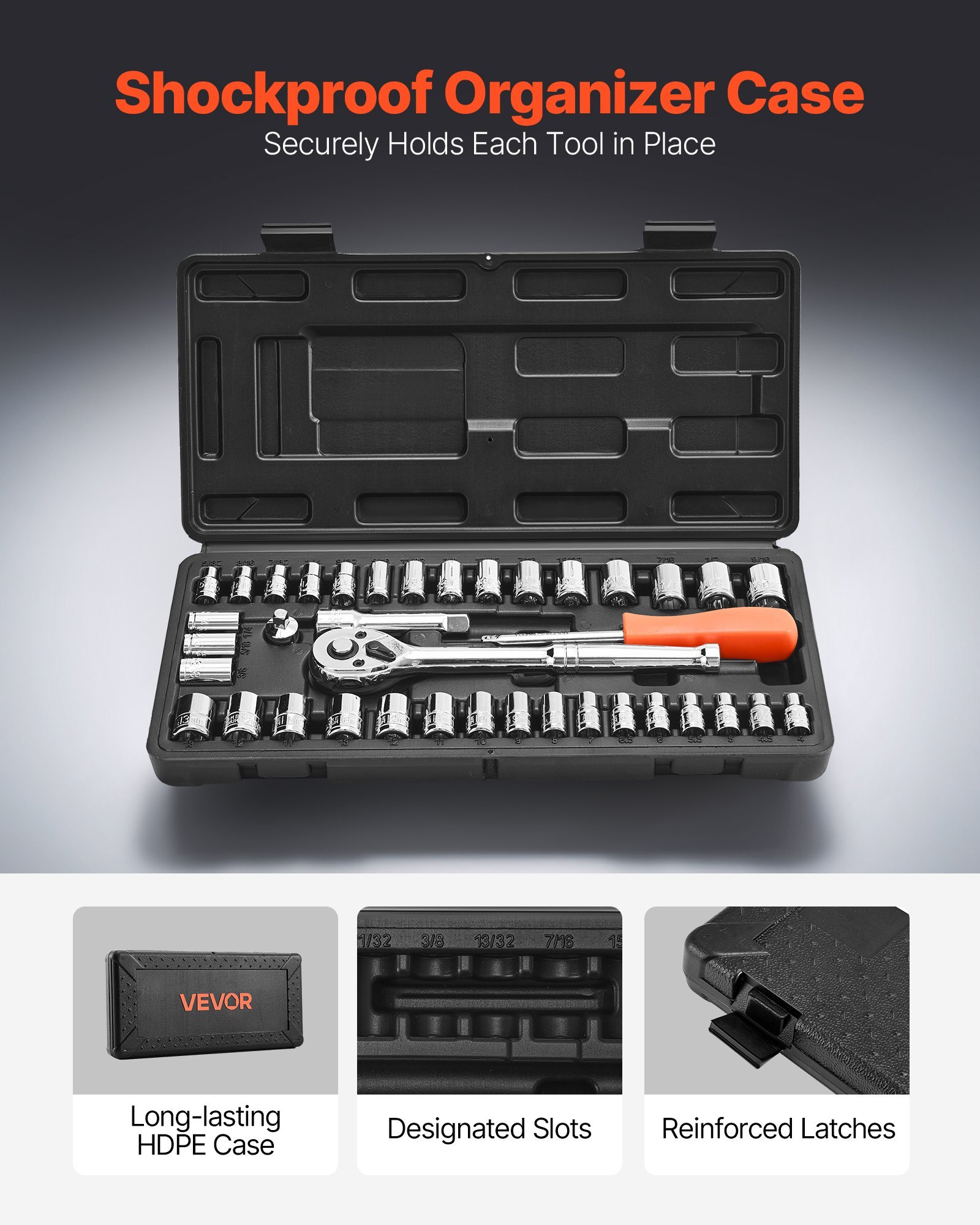 Socket Set, 39 Pieces, 3/8 & 1/4 Inch Drive Socket And Ratchet Set, SAE And Metric Size, Mechanic Tool Kit With Ratchet Wrench, Accessories, Storage Case, CR-V Alloy Steel, For Automotive Repair - Image 4