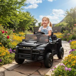 12V Kids Ride On Car, Licensed Dodge RAM 3500 Ride On Toys With Dual Motors, Remote Control For Toddlers, Black