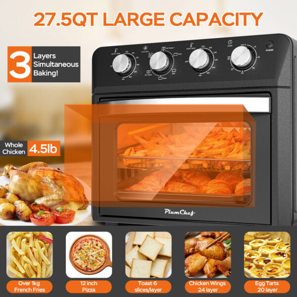 27.5QT 6-in-1 Air Fryer Toaster Oven, Dropdown-Door, 6-Slice, Countertop Convection Oven, Air Frying, Baking, Roasting, Broiling, Grilling, 1600W, Black, Amazon Resale Prohibited - Image 9