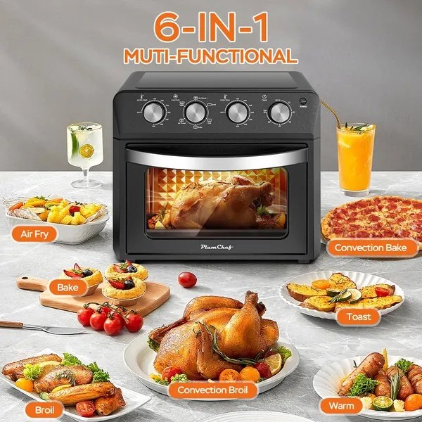 27.5QT 6-in-1 Air Fryer Toaster Oven Dropdown-Door 6-Slice Countertop Convection Oven For Air Frying, Baking, Roasting, Broiling & Grilling, 1600W, Black - Image 2