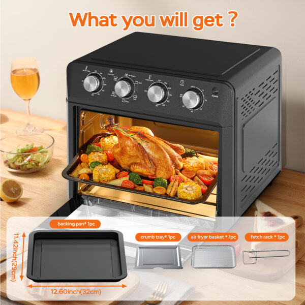 27.5QT 6-in-1 Air Fryer Toaster Oven, Dropdown-Door, 6-Slice, Countertop Convection Oven, Air Frying, Baking, Roasting, Broiling, Grilling, 1600W, Black, Amazon Resale Prohibited - Image 4