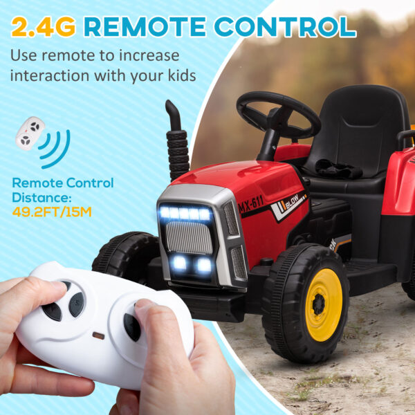 12V Electric Ride On Tractor With Trailer, 25W Dual Motors, Red - Image 4