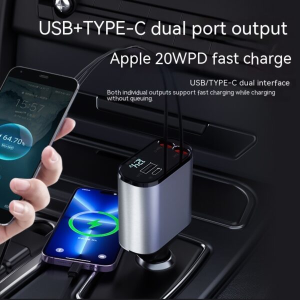 Digital Display Charging USB Adapter Cigarette Lighter One To Four - Image 4
