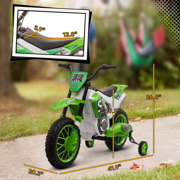 12V Kids Motorcycle W/ Treaded Tires, 5mph Top Speed Electric Bike For Kids, Ride On Motorcycle W/ Training Wheels, Battery Charger, Spring Suspension, Green - Image 2