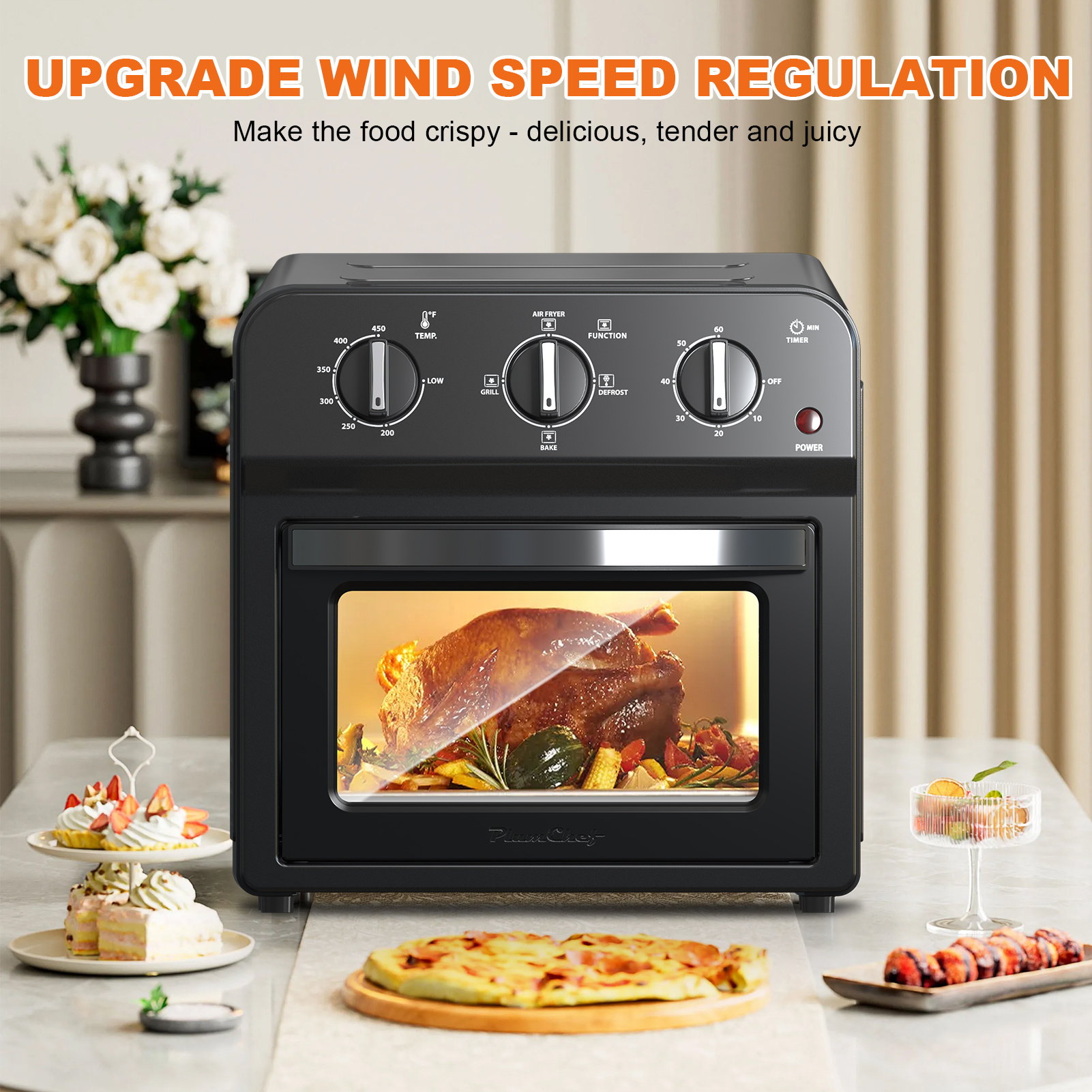 Family Size Air Fryer Toaster Oven Combo,13QT,Hot Air Circulation For Healthy Oil-Free Cooking, Multifunctional Convection Contertop Oven, Adjustable Time & Temp Control, Amazon Resale Prohibited - Image 9