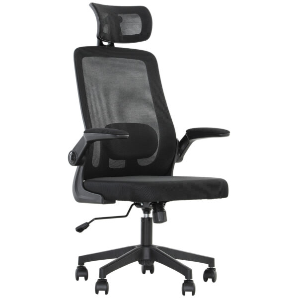 Mesh Office Chair, Ergonomic Desk Chair With Flip-up Armrest, Rotatable Headrest, Adjustable Lumbar Support, Black - Image 4