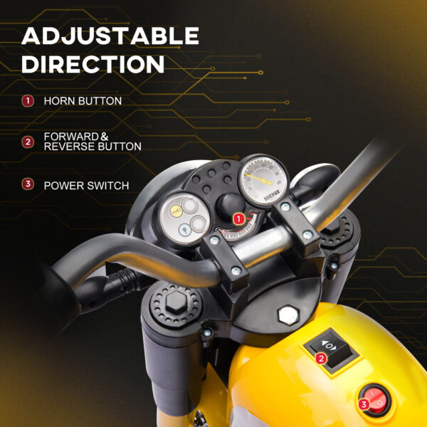 Electric Motorcycle For Kids, 6V Battery Powered Ride-On Dirt Bike 3-Wheels Motorbike With Horn Headlights Realistic Sounds Speed For 18 - 36 Months Yellow - Image 2