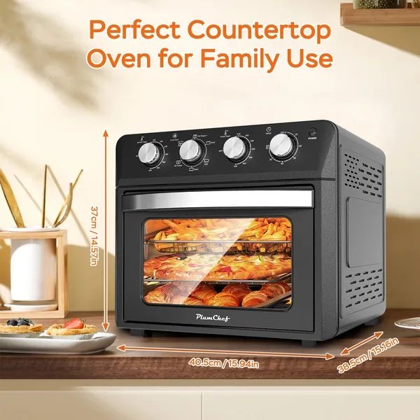 27.5QT 6-in-1 Air Fryer Toaster Oven Dropdown-Door 6-Slice Countertop Convection Oven For Air Frying, Baking, Roasting, Broiling & Grilling, 1600W, Black - Image 3