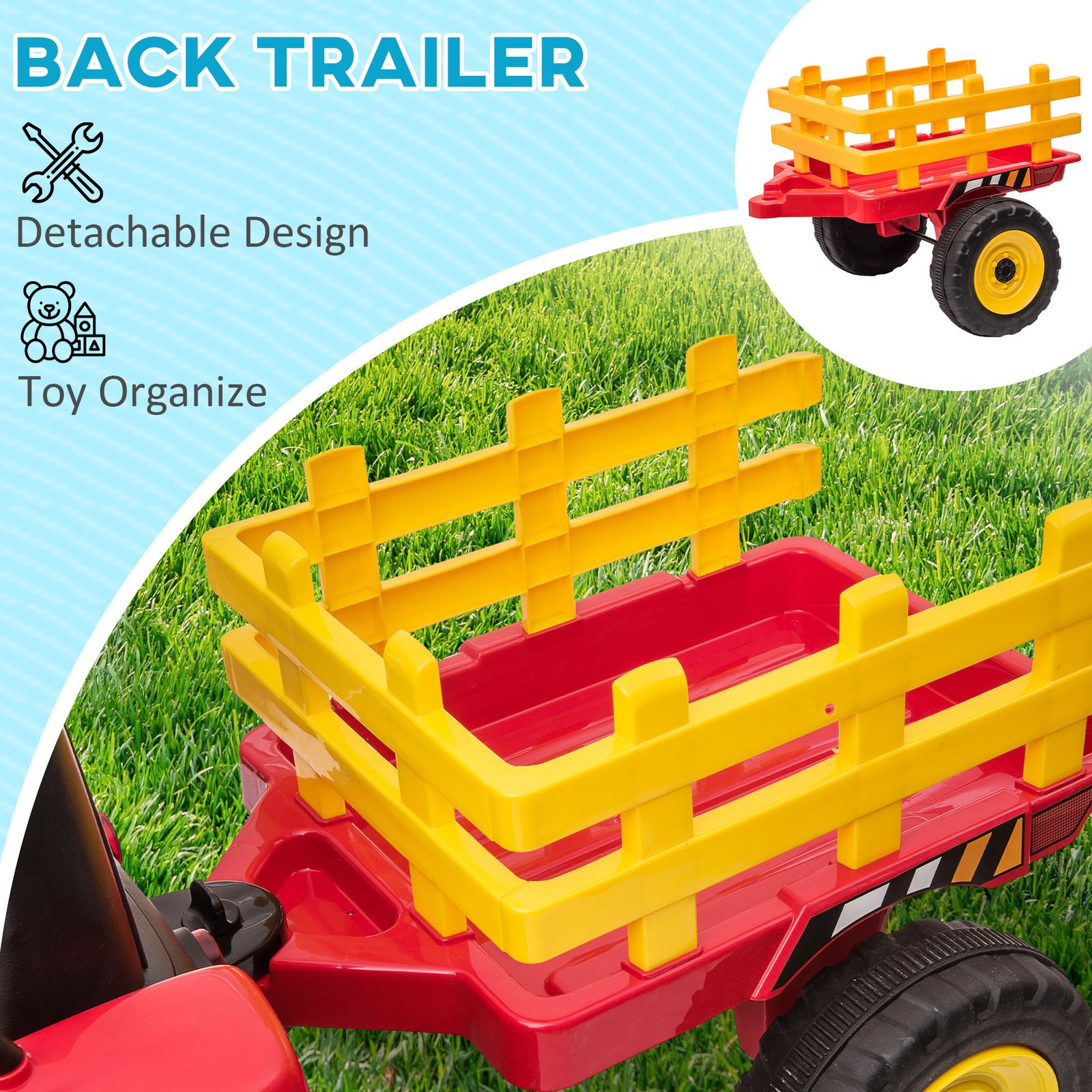 12V Electric Ride On Tractor With Trailer, 25W Dual Motors, Red - Image 2
