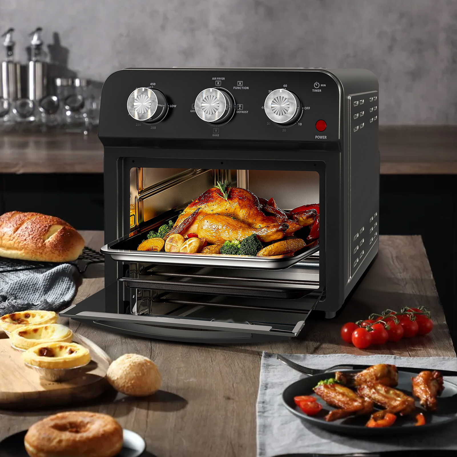 12.5 Qt Air Fryer With Advanced Multi-Function Cooking Grill, Air Fry, Defrost, Bake, Presets For French Fries, Pizza, Chicken, Fish, And Toast, Dual Knob Control, Amazon Resale Prohibited - Image 4