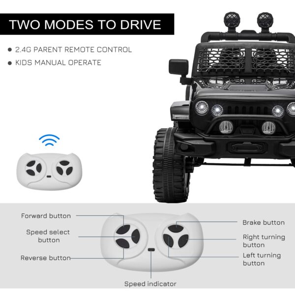12V Battery Powered Kids Ride On Car Off Road Truck Toy W/ Parent Remote, Black - Image 2