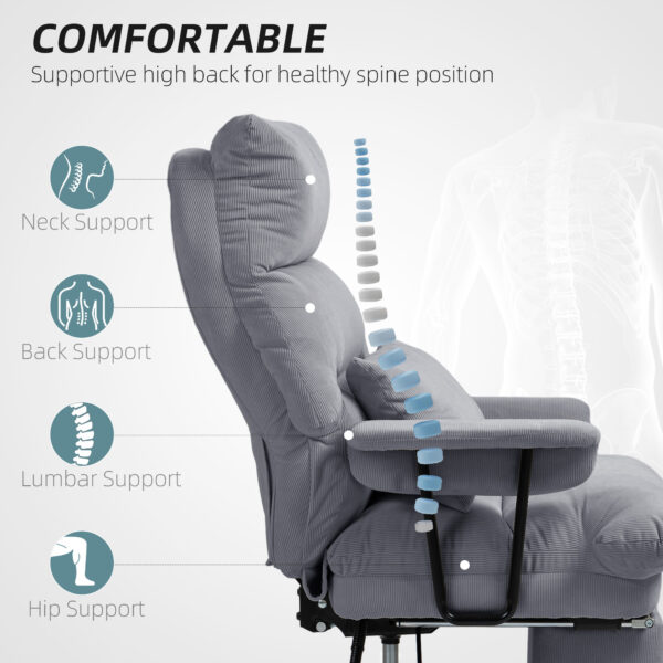 Executive Office Chair With Lumbar Support, Footrest, High Back Reclining Overstuffed Desk Chair With, Gray - Image 5