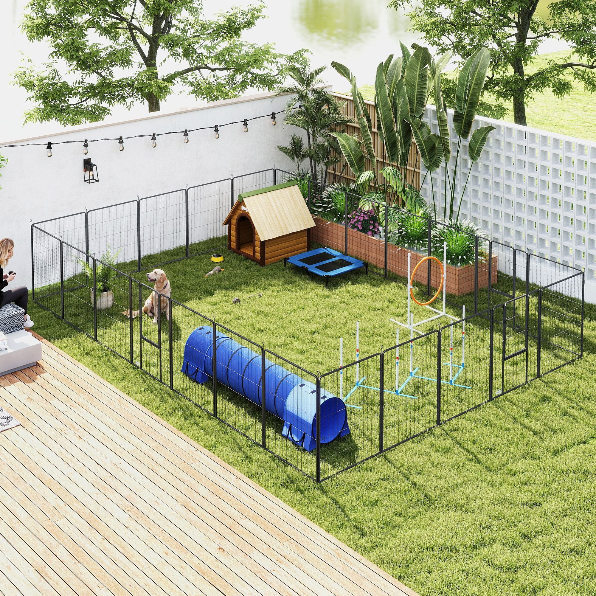 Dog Playpen For Indoor Outdoor, 24 Panels 39 H Puppy Playpen With Lockable Door, DIY Shape Pet Exercise Fence, Gray - Image 4