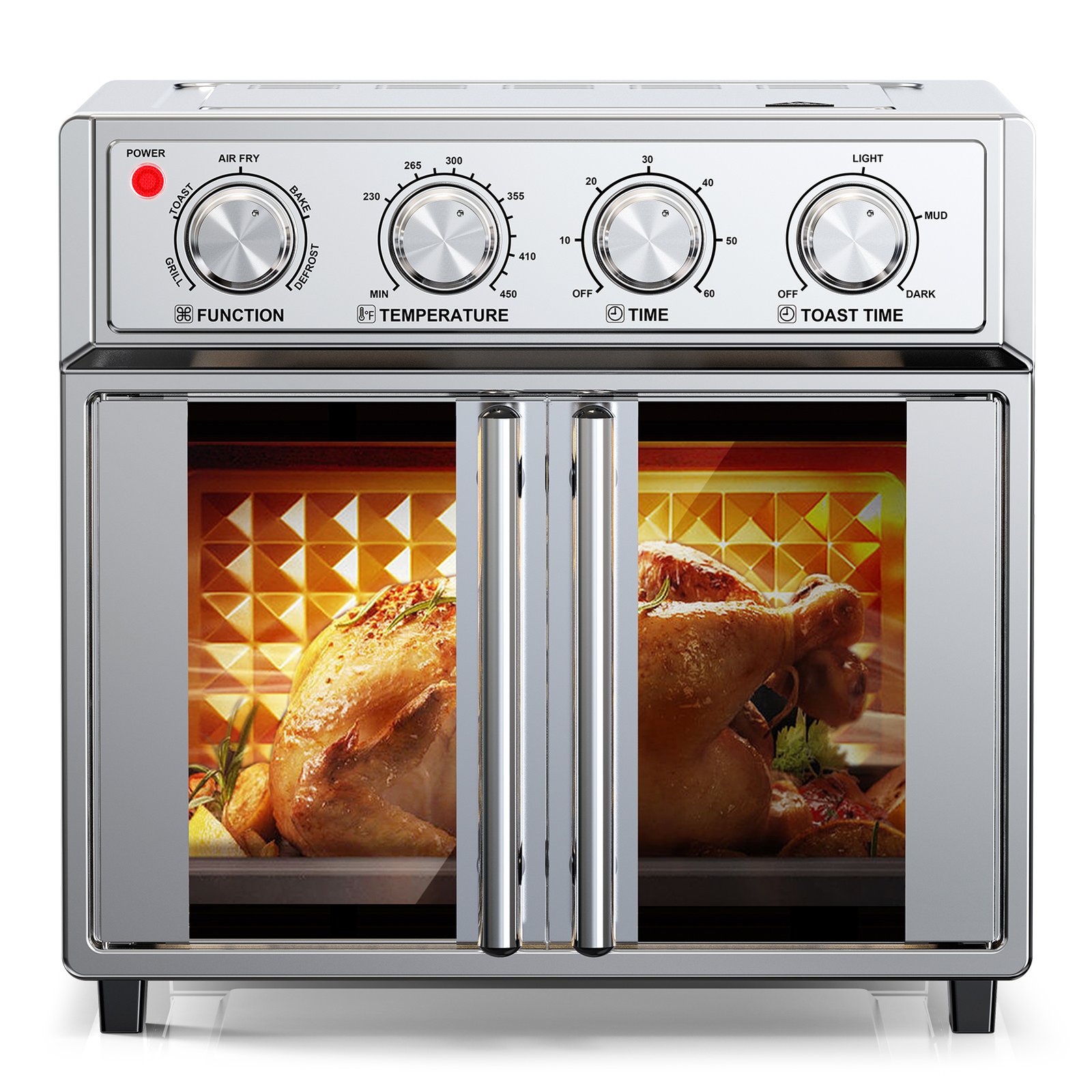 29.5 QT Air Fryer Convection Toaster Oven, French Door, 6 Slices, 1700W, Multifunction Oven, Air Fryer, Toast, Grill, Defrost, Bake, Time And Temperature Controls, Silver, Amazon Resale Prohibited - Image 4