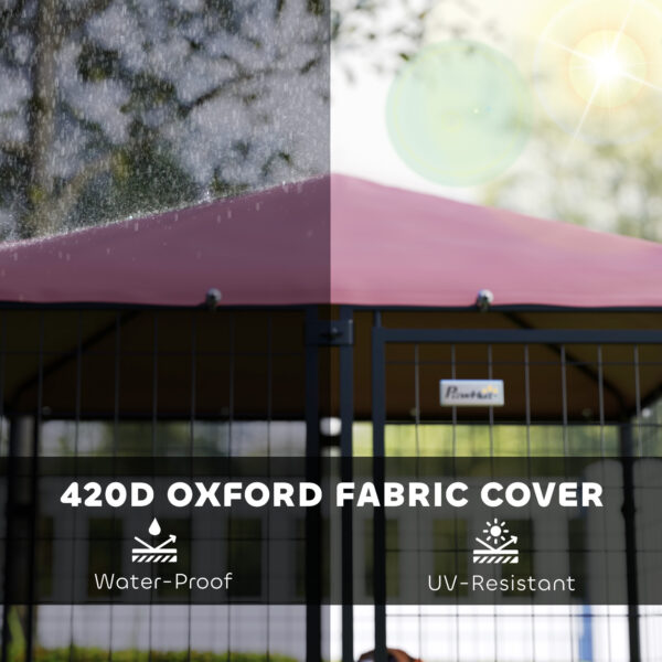 Welded Wire Outdoor Dog Kennel With 360° Rotating & 4 Levels Adjustable Bowls, Waterproof Cover, 4.6' X 4.6' X 5' - Image 4