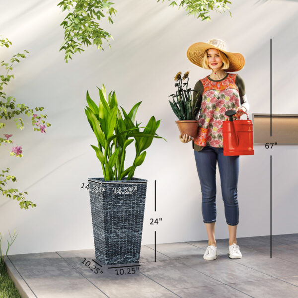 Tall Planters for Outdoor Plants Set of 3, 24 In Taper Planters with Drainage Holes, Rattan Decor Plant Pots for Indoor Outdoor Front Porch Patio Backyard, Gray - Image 3