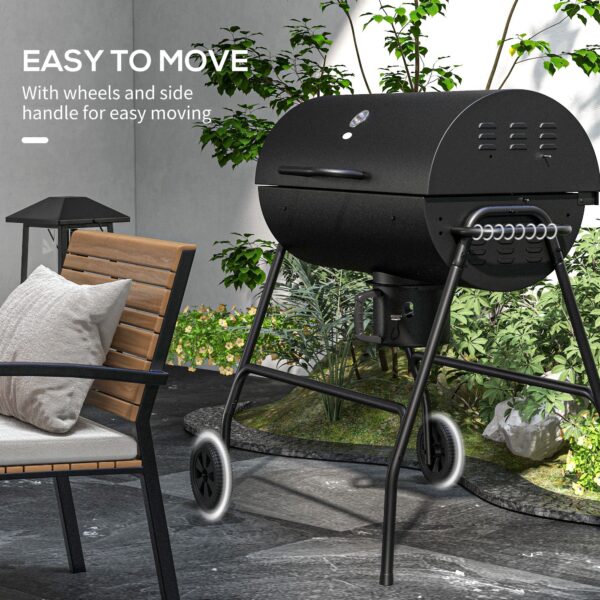 Barrel Charcoal BBQ Grill, Barbecue with 420 sq.in. Cooking Area, Wheels, Ash Catcher, Black - Image 2