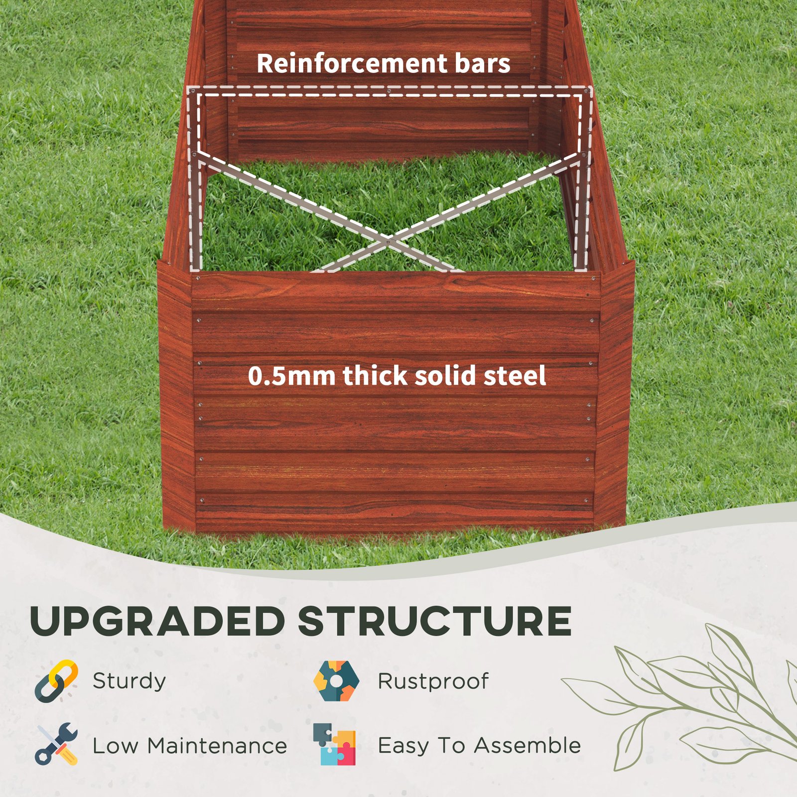Galvanized Raised Garden Bed, Steel Outdoor Planters with Reinforced Rods, 71" x 36" x 23", Dark Brown - Image 5