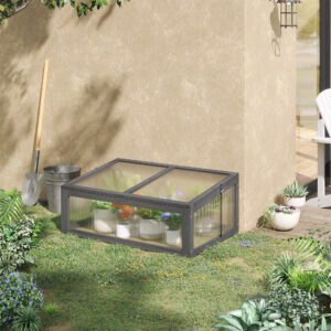 Wooden Cold Frame Greenhouse, Mini Greenhouse With Polycarbonate Board And Solid Wood Frame, Green House Cold Frame, Indoor Outdoor Terrarium Planter Box, 39" X 26" X 16", Gray