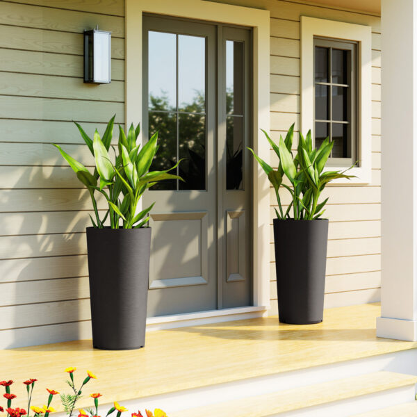 29 Inch Outdoor Planter, Set of 2 Plastic Flower Pots, Weather and UV Resistant Stackable Large Planters, Black - Image 6
