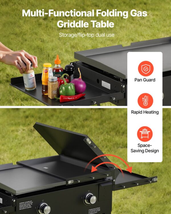 Gas Griddle, 2-Burner Flat Top Grill, 28 Inch Grill Plate Foldable Propane Griddle With Wheels, 30000 BTU Outdoor Flat Top Grills For Pan-Frying, Grilling, Stir-Frying, & BBQ, Pulse Ignition - Image 3
